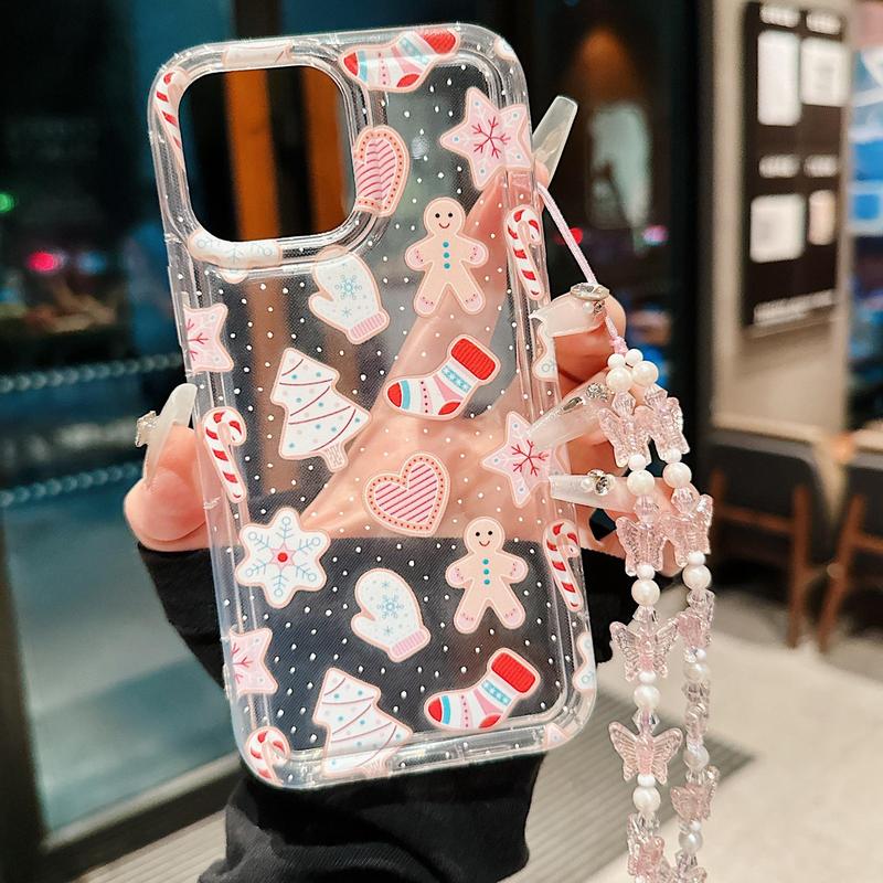 Creative Christmas Pattern Decorative Phone Case for iPhone 15 Pro Max 15 Pro, Anti-drop Phone Protector Cover with Lanyard, Phone Accessories Compatible with iPhone Series