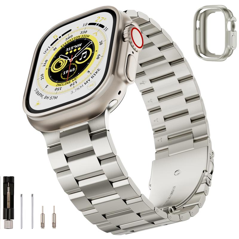 Luxury Stainless Steel ring Apple Watch band 38mm 40mm 41mm 44mm 42mm 45mm 49mm, Strap with TPU Protective Case Men & Women Stylish adjustable Wristband for iWatch  Series 10 9 8 7 6 5 4 3 2 1 SE SE2 Ultra Premium Wearable Accessories Dressy Bracelet