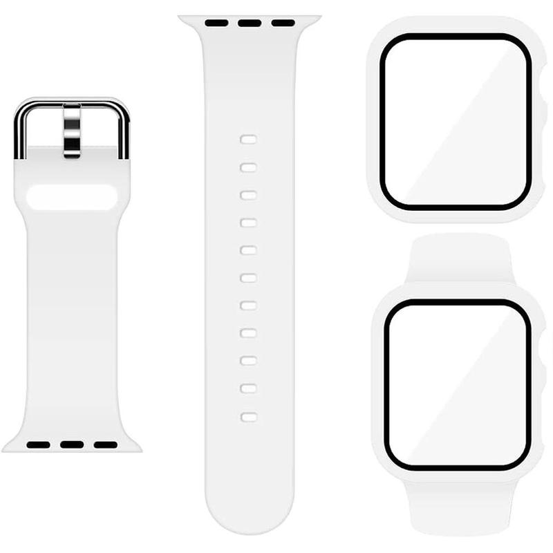 Soft Silicone Watch Band & Screen Protector Case, 2 Counts set Comfortable Adjustable Watch Band & Screen Protector Compatible With Apple Watch Band 38 40 41 42 44 45 49mm