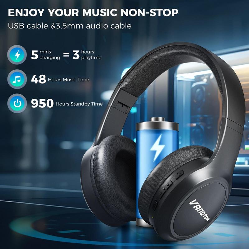 VANOTOM Wireless Headphone, Noise Cancellation Headphone, Wireless Headset for Gaming, Foldable Headphone for Phones, Computers, MP3, Fun Summer Gift, Electronics Audio Headphone Gift to return to school Back-to-School Gift