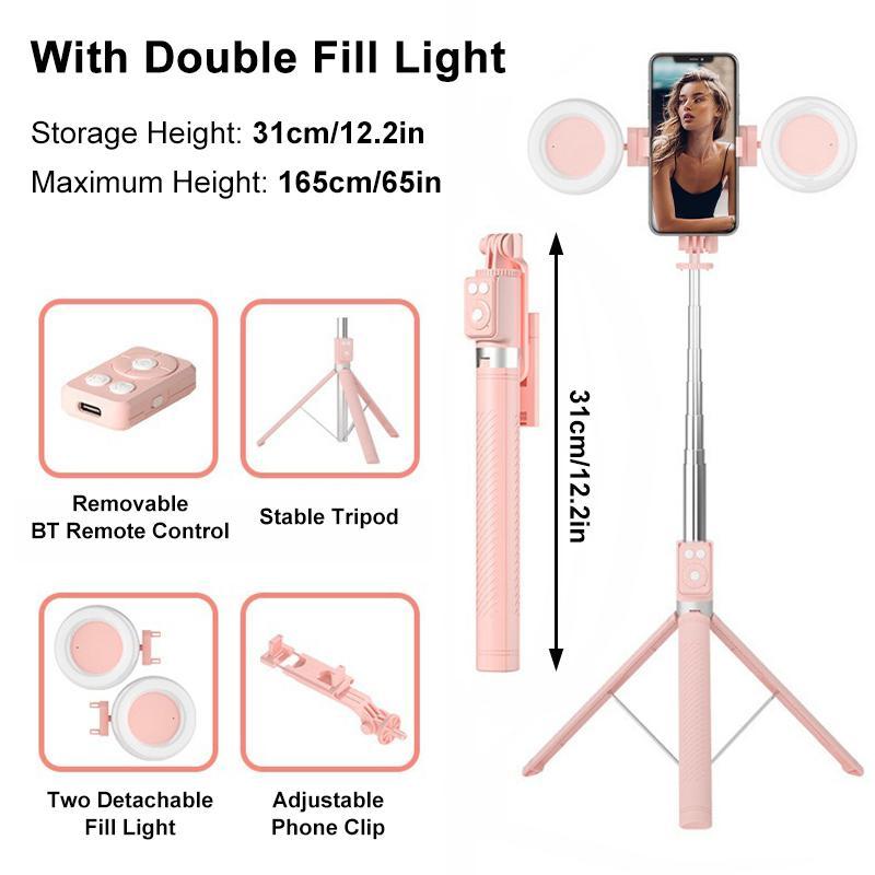 Multifunctional Selfie Stick, Retractable Phone Tripod with Dual Selfie Lights, Selfie Stick with BT Remote Control for Live Streaming, Vlog, Photography