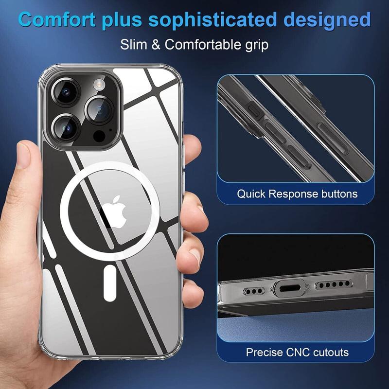 For Apple iPhone 16 15 14 13 12 Pro Max 11 Plus Clear Case Slim Plating Cover With MagSafe Transparent Shockproof Protection Protective iphone case