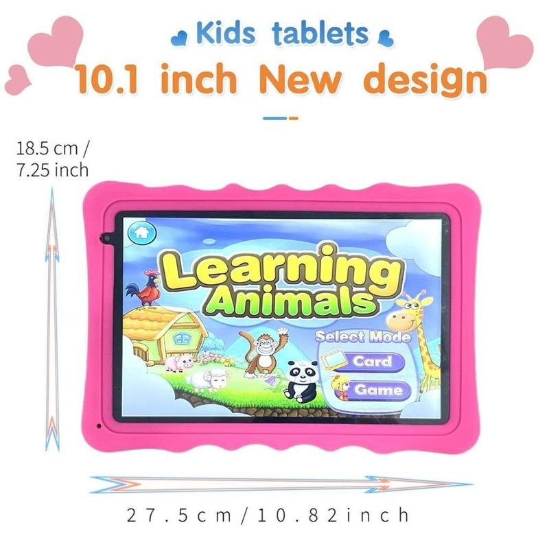 10.1 Inch Android Tablet, 64GB ROM Tablet with Silicone Protective Case, Parental Lock, Eye Protect HD Screen, Dual Camera, Montessori Education Toy