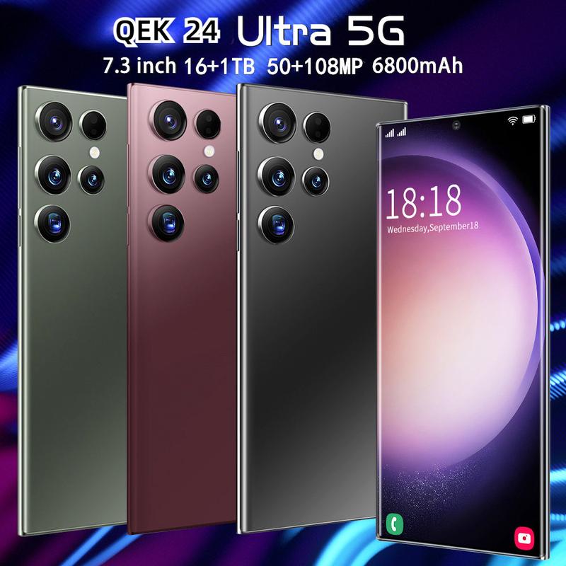 QEK Original S24 Ultra Smartphone 5G 7.3-inch High Definition Screen Smartphone Original 108MP Camera Android Unlock 16GB+1TB 5G Dual SIM Phone 78+108MP 7800mAh Android 14 Unlock NFC, Mobile Smart Android Phone