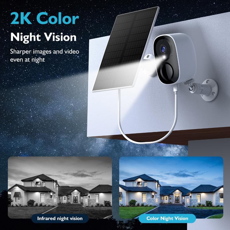 Hawkray Solar CCTV Camera wireless IP Indoor Outdoor Wifi HD 2K Resolution Home Security Surveillance Video Night Version Cam 3MP Two Way Audio White IR Dual Light Support Monitor