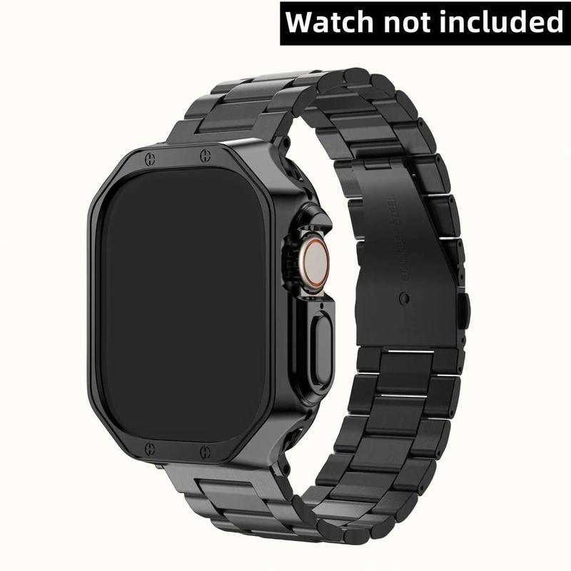 Smartwatch Band with Case for Apple Watch, 1 Count Stainless Steel Smartwatches Band with TPU Cover, Stylish Replacement Smart Watches Band Compatible with iWatch Ultra 9 8 7 6 5 4 3 2 1 SE SE2, Wearable Accessories