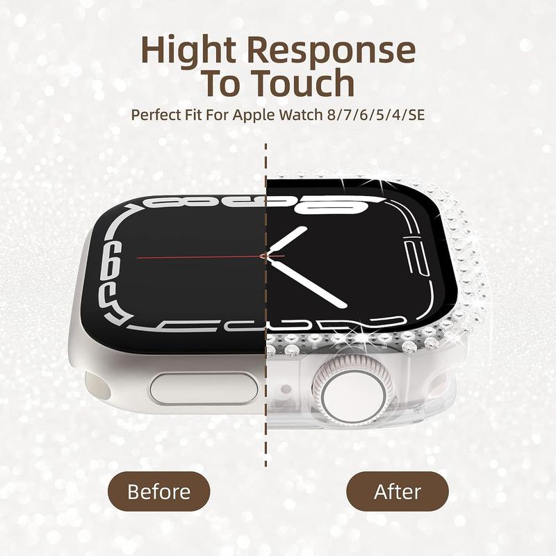 Multipurpose Luxury Shiny Rhinestone Decor Smart Watch Case with Tempered Glass Screen Protector (1 Count), Watch Protective Cover with Screen Film