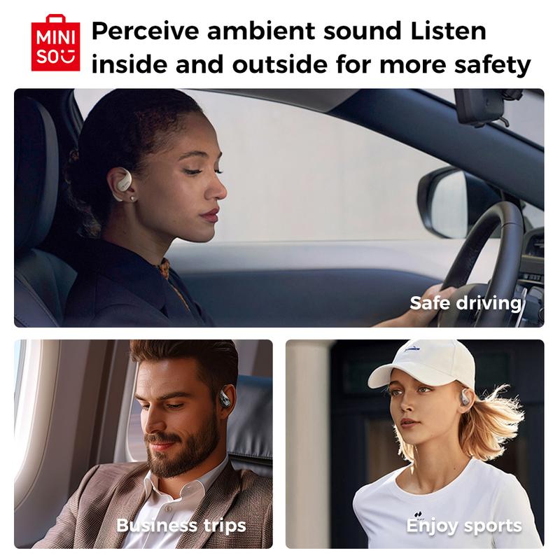 MINISO X33 AI Translation Wireless Earbuds Open Ear Earbuds Bluetooth 5.4, IPX5 Waterproof,35Hrs Playtime,On Ear Headphones Immersive Premium Sound Long Distance Connection Headset with Charging Case,Light-Weight Headphones Built-in Microphone