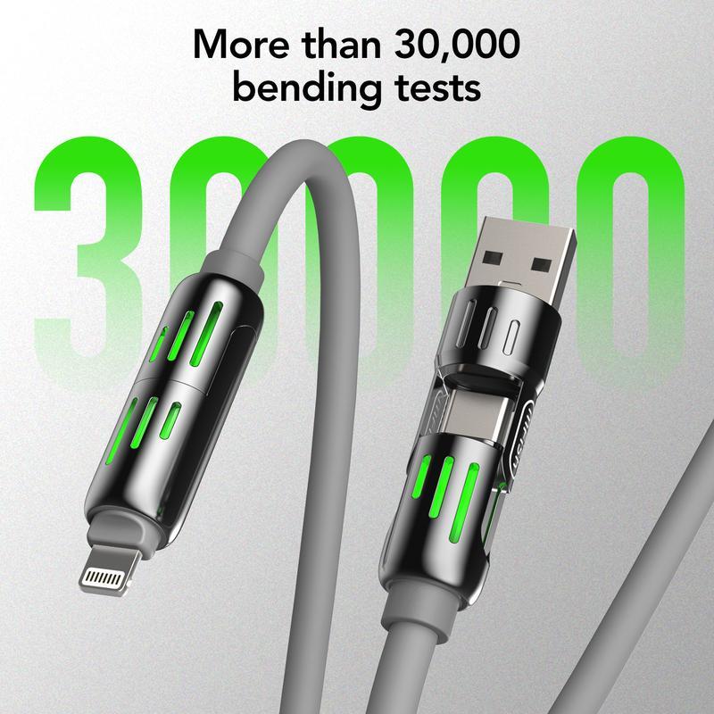 PQRQP 240W 4-in-1 Multi USB Charging Cable with USB A,Type C,Lightning port,MAX Fast Charging &Data Sync for iPhone 16 15, iPad,Samsung Android& Laptops