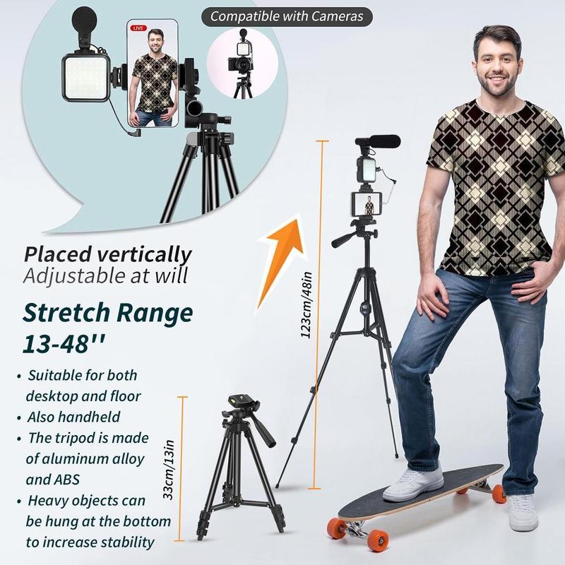 Vlog shooting kit for Android phones, 1 set of Cellphone and camera Vlogging kit, including LED fill light, adjustable selfie stick tripod and microphone, smartphone accessories, travel selfie tools in 2025, start your TK video live broadcast life