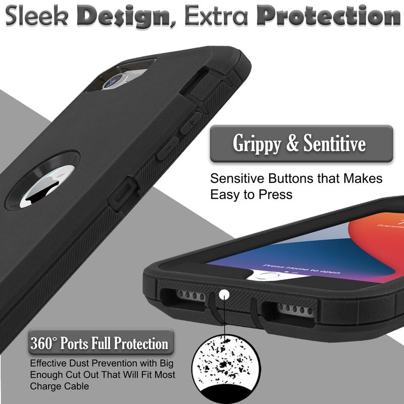 For Apple iPhone 8 7 Plus SE 2nd 3rd Gen 2020 2022 3-in-1 Full Body Protector Case, Shockproof TPU & Hard PC Bumper, Drop-Proof Shell, Built In Screen Protector