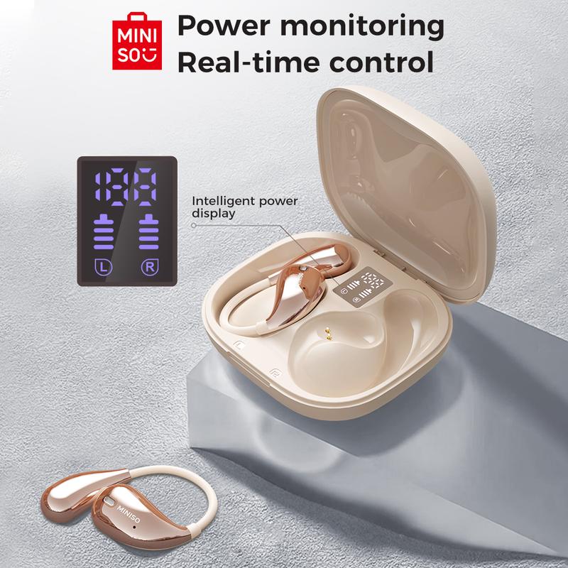 MINISO X33 AI Translation Wireless Earbuds Open Ear Earbuds Bluetooth 5.4, IPX5 Waterproof,35Hrs Playtime,On Ear Headphones Immersive Premium Sound Long Distance Connection Headset with Charging Case,Light-Weight Headphones Built-in Microphone