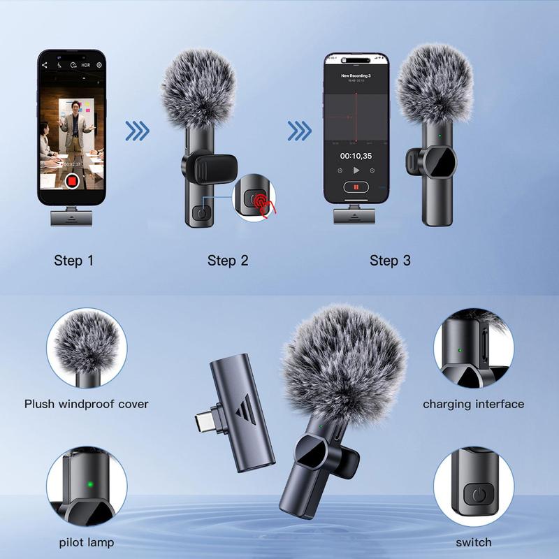 Wireless Lavalier Microphone for Summer Gift, 1 Set Long Standby Audio Lapel Mic, Professional Wireless Collar Clip Microphone for Phone, Mini Microphone, Wireless Mic, Cordless Omnidirectional Condenser Recording Mic for Vlog, Fall Gift