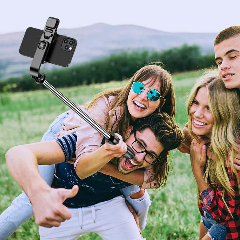 Tripod Selfie Stick with Fill Light, Retractable Selfie Stick, 360 Degree Rotatable Bluetooth-compatible Phone Tripod for Live Streaming, Vlogging