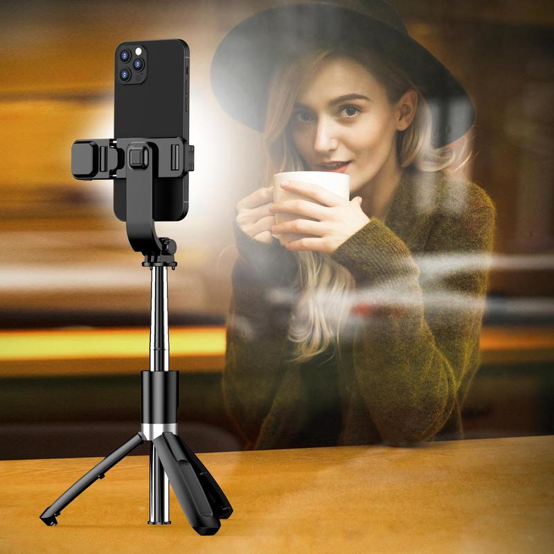 Tripod Selfie Stick with Fill Light, Retractable Selfie Stick, 360 Degree Rotatable Bluetooth-compatible Phone Tripod for Live Streaming, Vlogging