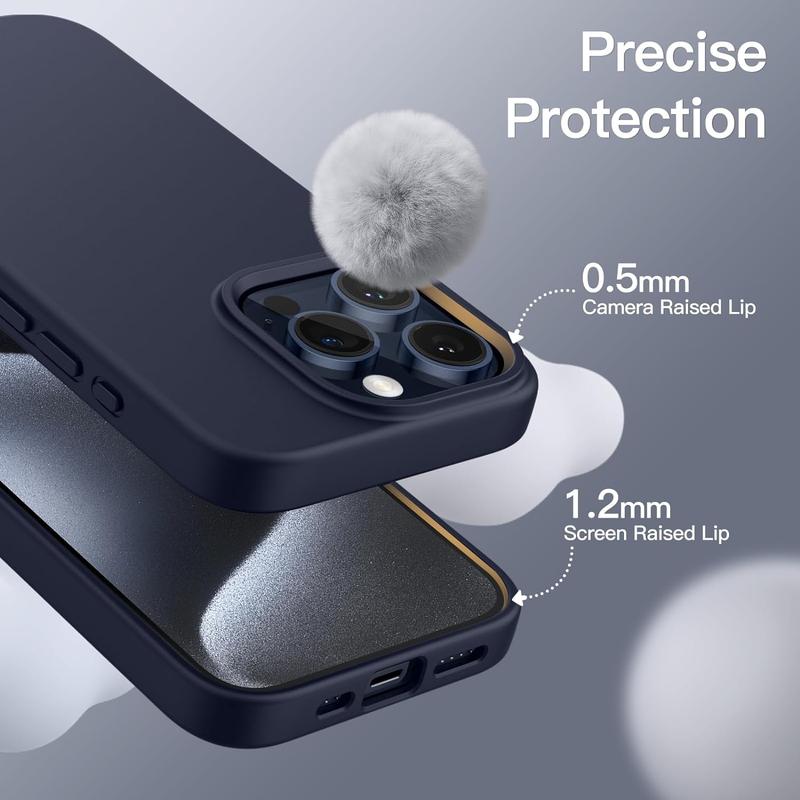 Entronix Liquid Silicone Case for Apple iPhone 16 15 14 13 12 11, Plus, Pro Max - 5-in-1 Case Bundle with Clear Camera Lens & Glass Screen Protector