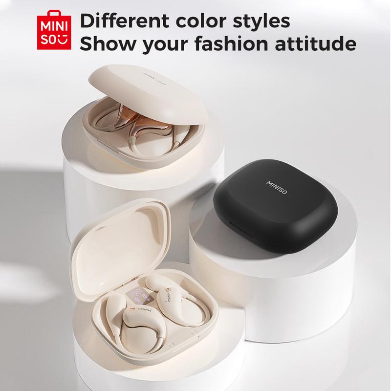 MINISO X33 AI Translation Wireless Earbuds Open Ear Earbuds Bluetooth 5.4, IPX5 Waterproof,35Hrs Playtime,On Ear Headphones Immersive Premium Sound Long Distance Connection Headset with Charging Case,Light-Weight Headphones Built-in Microphone