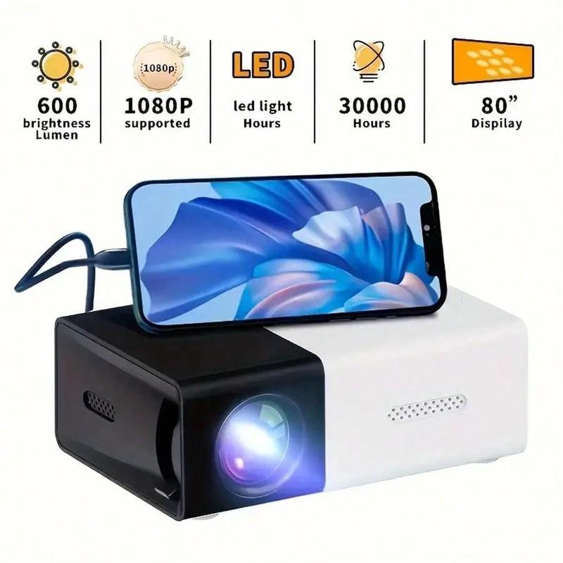 3000+ Lumen HD Mini Portable Projector - Bright LED, USB & SD Connectivity, 3D-Ready for Home & Outdoor Use