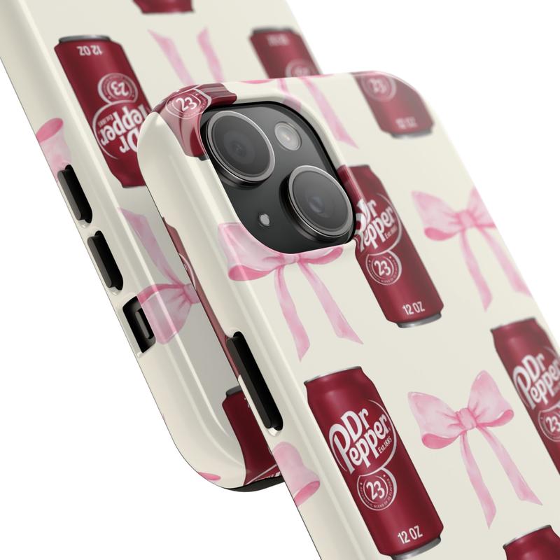 Pink Bow Coquette Dr Pepper Phone Case, Cute Pink Bow Collage Phone Case, Aesthetic Girly Phone Case, iPhone 15 14 13 12 11 Pro Max 8 Plus X