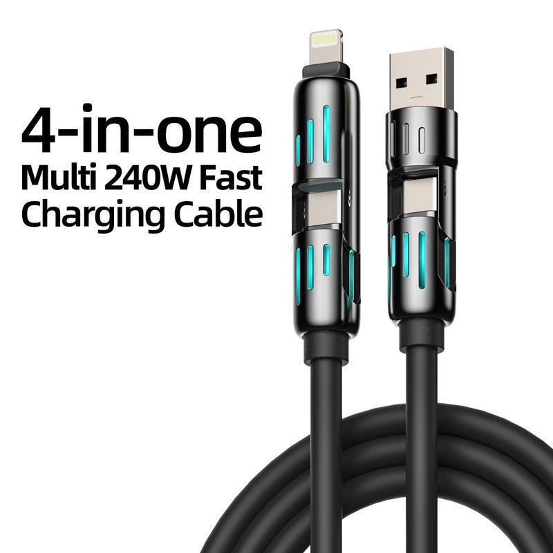 PQRQP 240W 4-in-1 Multi USB Charging Cable with USB A,Type C,Lightning port,MAX Fast Charging &Data Sync for iPhone 16 15, iPad,Samsung Android& Laptops