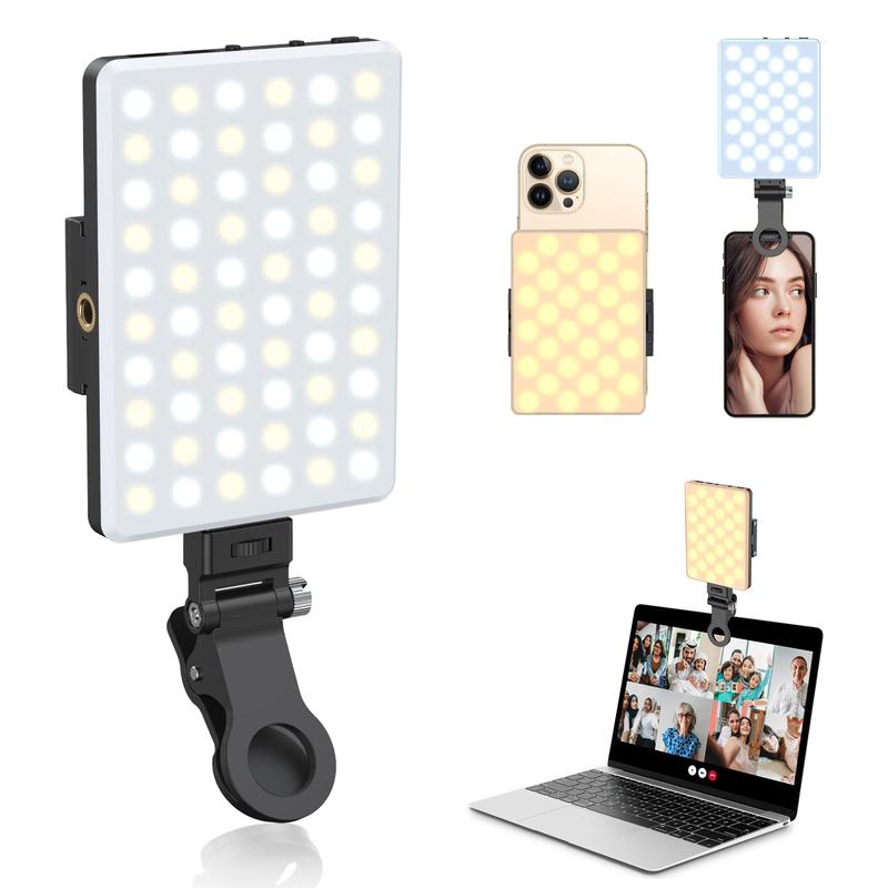 Selfie Light, Phone Light with Front & Back Clip, 60 LED Portable Light with 3 Light Modes, 3000mAh Rechargeable Video Light for Phone, iPhone, IPad, Laptop, Makeup, Live Stream, Vlog