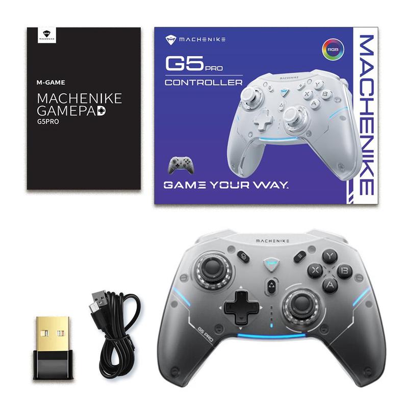 Machenike G5 Pro Wireless Gamepad Controller with RGB Light, 1 Count Durable Portable Hall Linear Trigger Mechanical Button Gamepad Controller, Tri-mode Connection Gamepad Controller for PC Steam Switch PC Tablet Smart TV, Stocking Fillers Gift