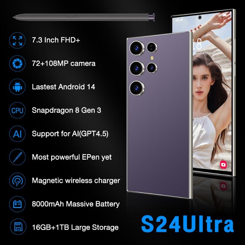 Hot style Original s24 Ultra smartphone network 7.3-inch 16GB+1TB Android phone unlocked 7000mAh 50MP+108MP 5G phone NFC, limited time promotion, children's and adult phone gifts