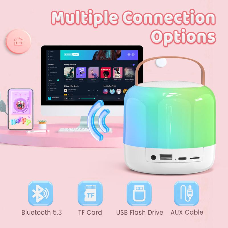 Heetipuk Y6 Mini Karaoke Machine,Portable Bluetooth Speaker with 2 Wireless Microphones for Kids Adults Dazzling Lights,Support TF Card USB AUX,Toys for Kids Home Party Birthday