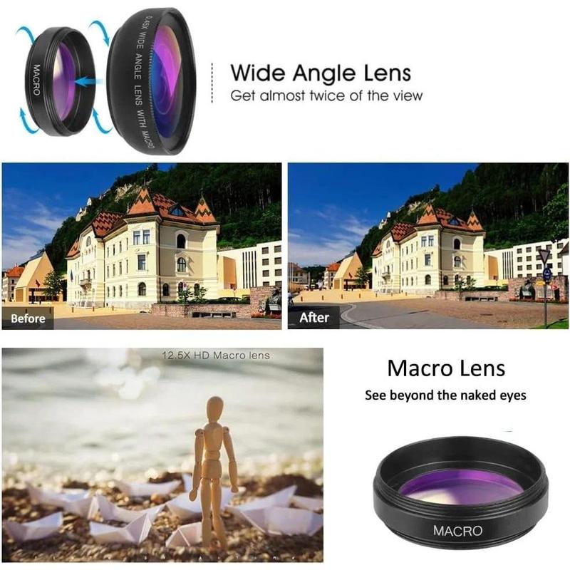 2 in 1 Lens Universal Clip 37mm Mobile Phone Lens Super Wide-Angle + Macro Hd Lens for iPhone Android