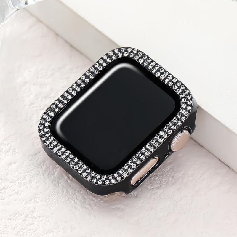 Rhinestone Decor Watch Case, 2 In 1 Ultra-thin Tempered Glass Screen Protector Watch Case, Compatible With Apple Watch Case 38 40 41 42 44 45mm, iWatch Series SE 9 8 7 6 5 4 3 2 1, Intelligent Watch Case Accessories