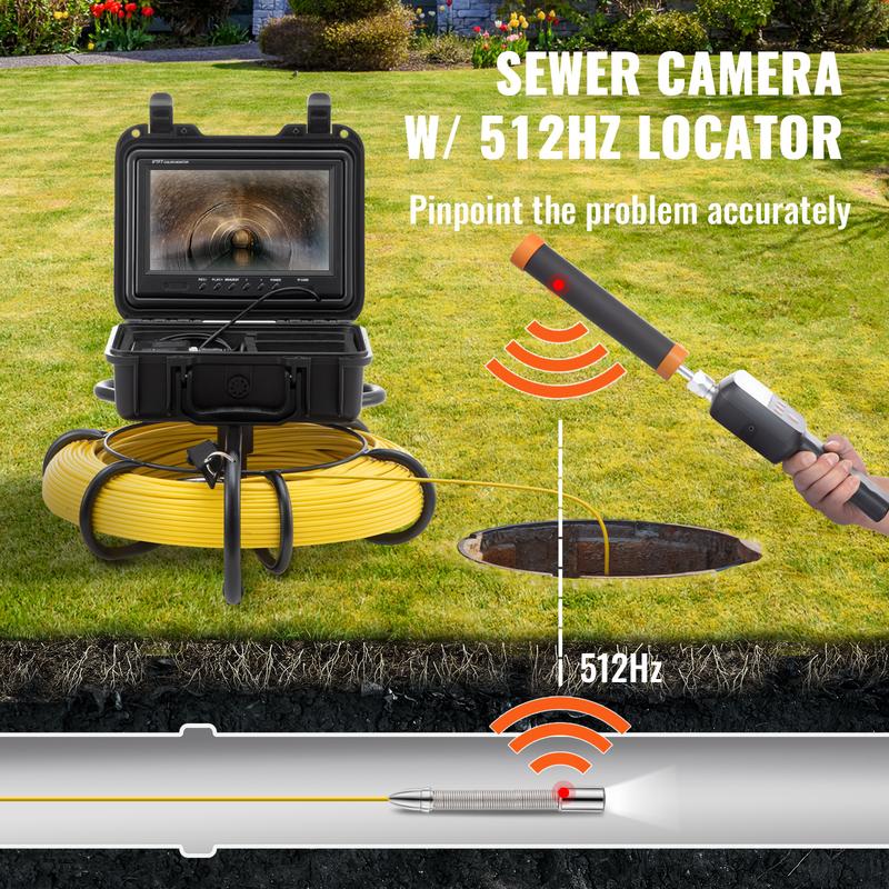 VEVOR Sewer Camera with 512Hz Locator,300 ft 91.5 m, 9