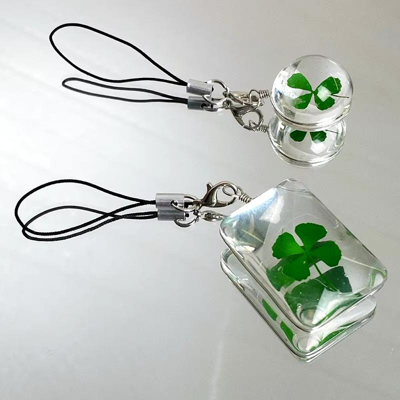 Four-leaf Clover Design Phone Chain, 2 Counts pack Round Glass Pendant Phone Lanyard, Phone Strap for Women & Girls, Mobile Phone Decoration Accessories