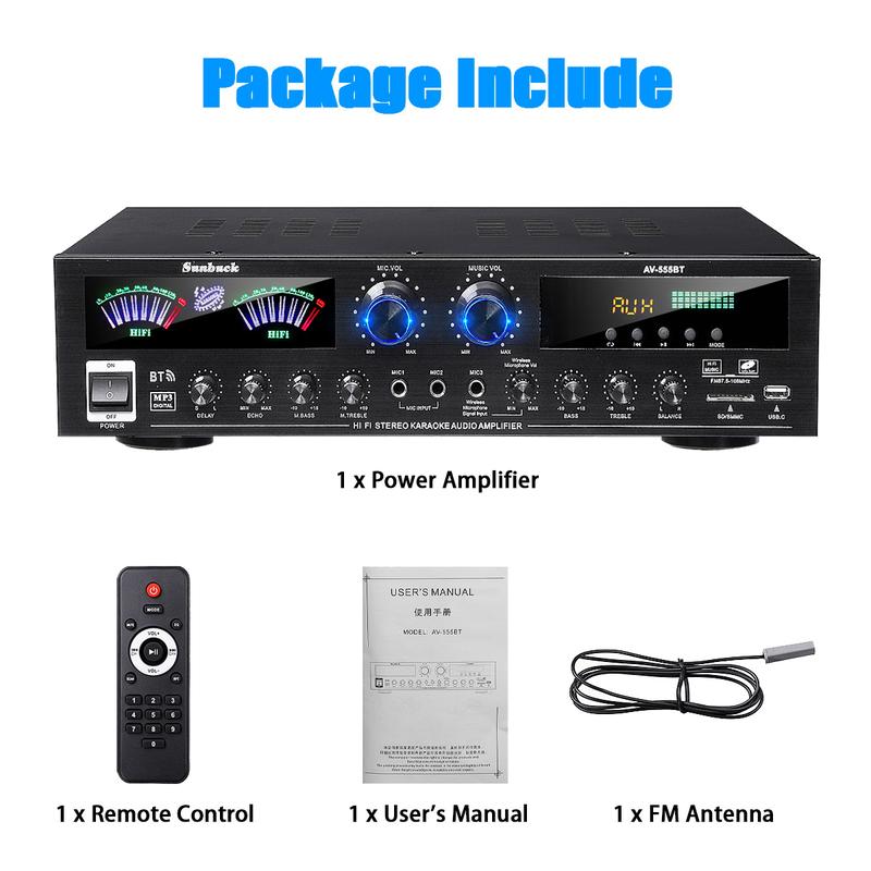 4000W Surround Sound Bluetooth Audio Power Amplifier Receiver for Stereo Theater System