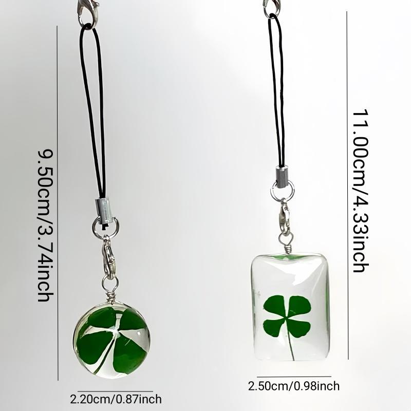 Four-leaf Clover Design Phone Chain, 2 Counts pack Round Glass Pendant Phone Lanyard, Phone Strap for Women & Girls, Mobile Phone Decoration Accessories