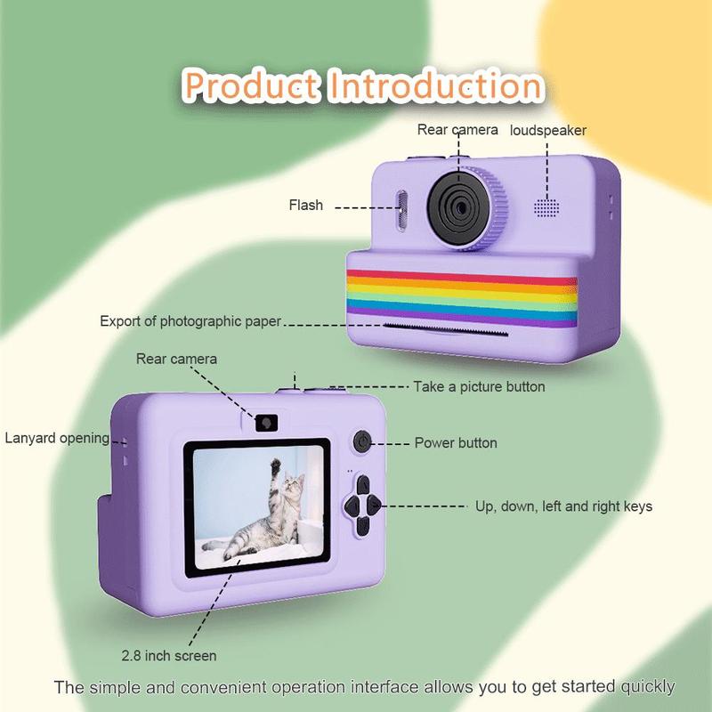 Instant Camera with 3 Print Paper, 2.8 Inch LCD Screen Digital Camera, Rechargeable 1080P Camera, Birthday Gift for Boys & Girls