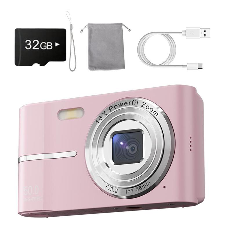 FHD 1080P Digital Cameras with SD Card, 16X Digital Zoom Camera, Portable Mini Digital Camera for Students Boys Girls