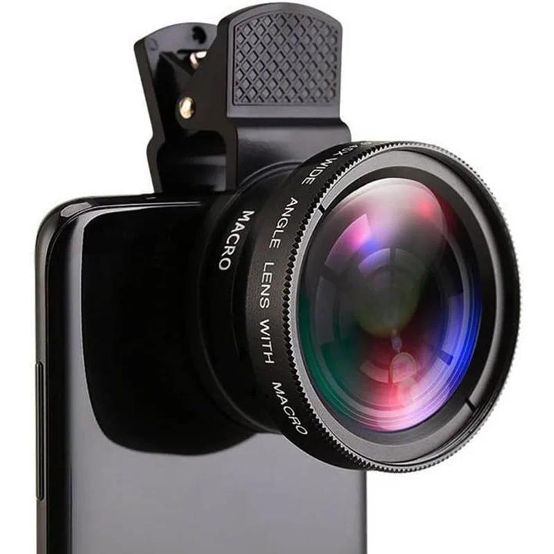 2 in 1 Lens Universal Clip 37mm Mobile Phone Lens Super Wide-Angle + Macro Hd Lens for iPhone Android