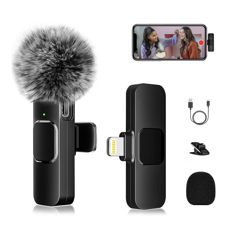 1 count  Professional Wireless Lavalier Lapel Microphone for iPhone, Android, iPad - Cordless Omnidirectional Condenser Recording Mic for Interview Video Podcast Vlog,(black)