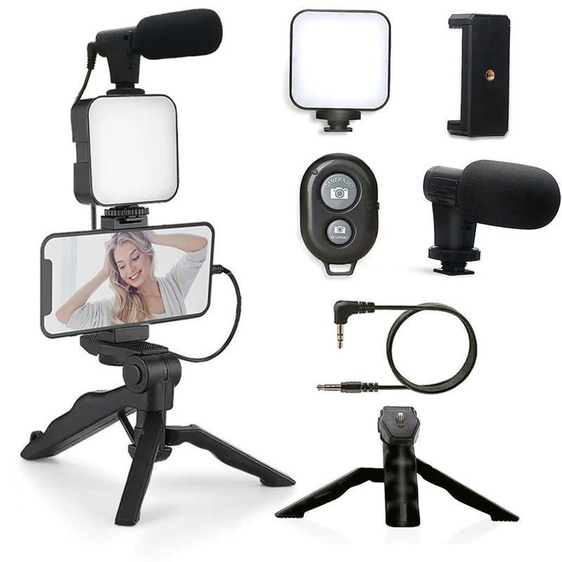 5 in 1 Phone Stand Stabilizer with LED Fill Light, Portable Smartphone Tripod for Live Streaming, Folding Tripod Stand for Selfie, Phone Tripod