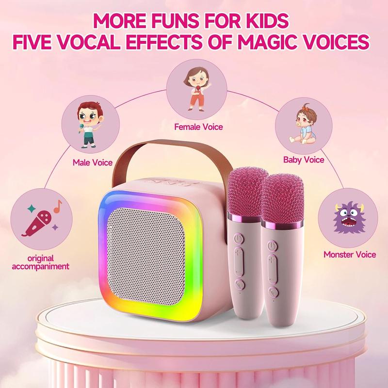 Mini Karaoke Machine for Kids Teen Adults, Kids Karaoke Machine with 2 Wireless Microphones and LED Lights Toys for Christmas Birthday Party, Home, Gifts for 4 5 6 7 8 9 10 11 12+ Years Girls Boys Mini Bluetooth Audio Smartphone