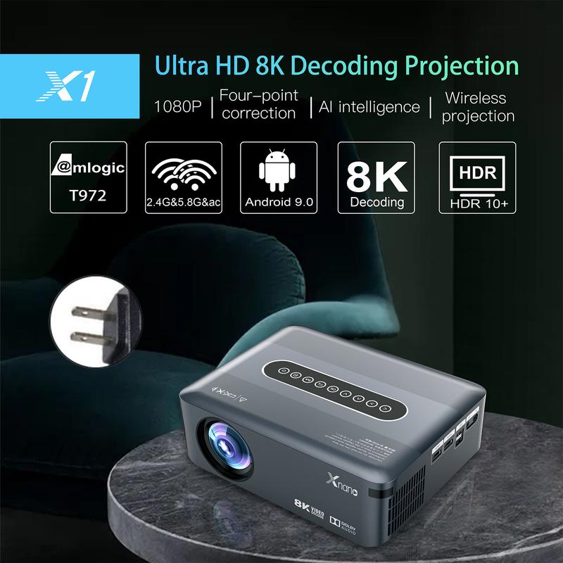 Ultra HD 8K Projection Movie Projector Home,Support Dolby Digital,with Wifi Bluetooth for Smartphone,Laptops, HDMI,USB,1080P Full Color Media Player,Wireless,Android 9.0 Audio