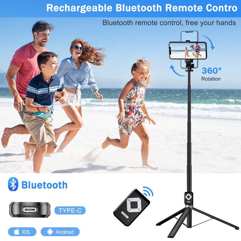 Imoli Beauty Dual Fill Light Selfie Stick Tripod with Wireless Bluetooth Remote Control, 6-in-1 Retractable Travel Accessories for iPhone and Android Phones - Mobile Cellphone Smartphone Stand