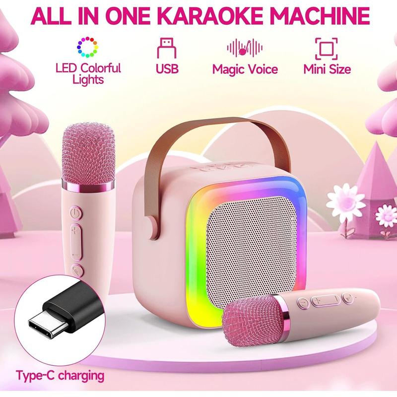 Mini Karaoke Machine for Kids Teen Adults, Kids Karaoke Machine with 2 Wireless Microphones and LED Lights Toys for Christmas Birthday Party, Home, Gifts for 4 5 6 7 8 9 10 11 12+ Years Girls Boys Mini Bluetooth Audio Smartphone