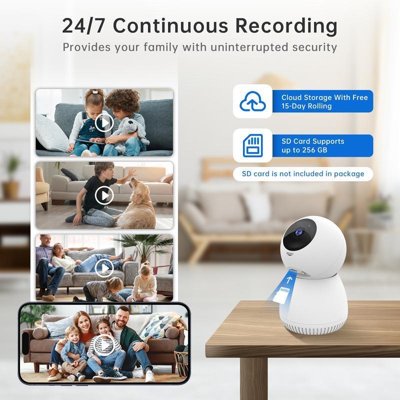 mini 2MP Home SecurityCamera,2 Way Talk, with Night Vision,Tracking for Human and Pet, Cloud & SD Card Storage, para battery power wifi Lens christmas