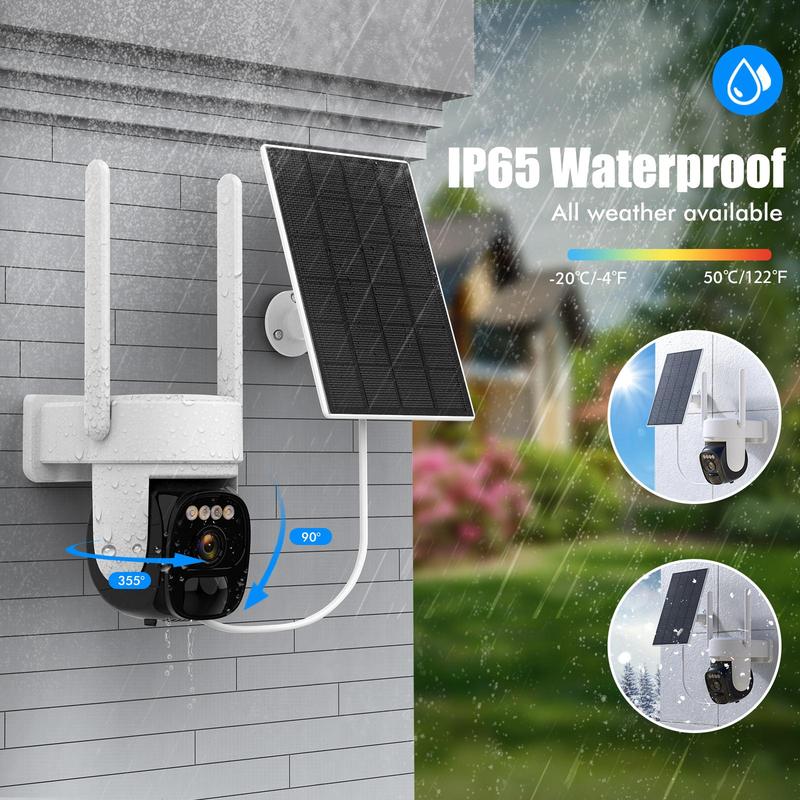 Solar Outdoor Wireless Surveillance Camera, 2K 360° Panoramic Tilt Low-Power WiFi Surveillance Camera, CCTV 2.4G WiFi, AI motion detection PTZ, color night vision, two-way audio,  cctvcamera wireless securitycamera Installation Waterproof