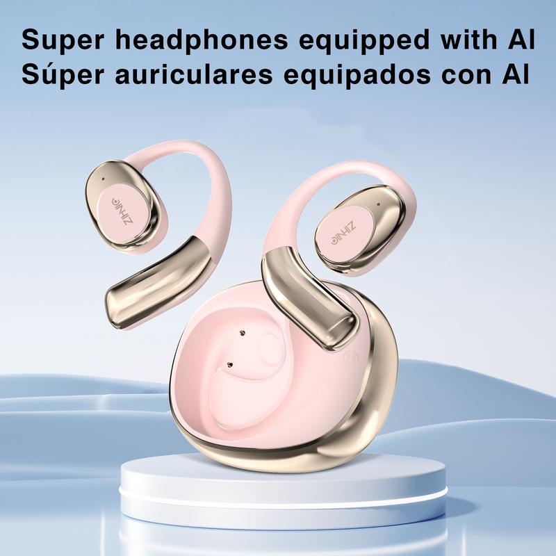 ZIHNIC S09 AI Translation Earbuds With Charging Case, Bluetooth 5.4 Wireless Open-Ear Headphones Support 138 Languages,Sweat-proof Earphones With Lanyard,Automatic Translation HIFI Sound Quality