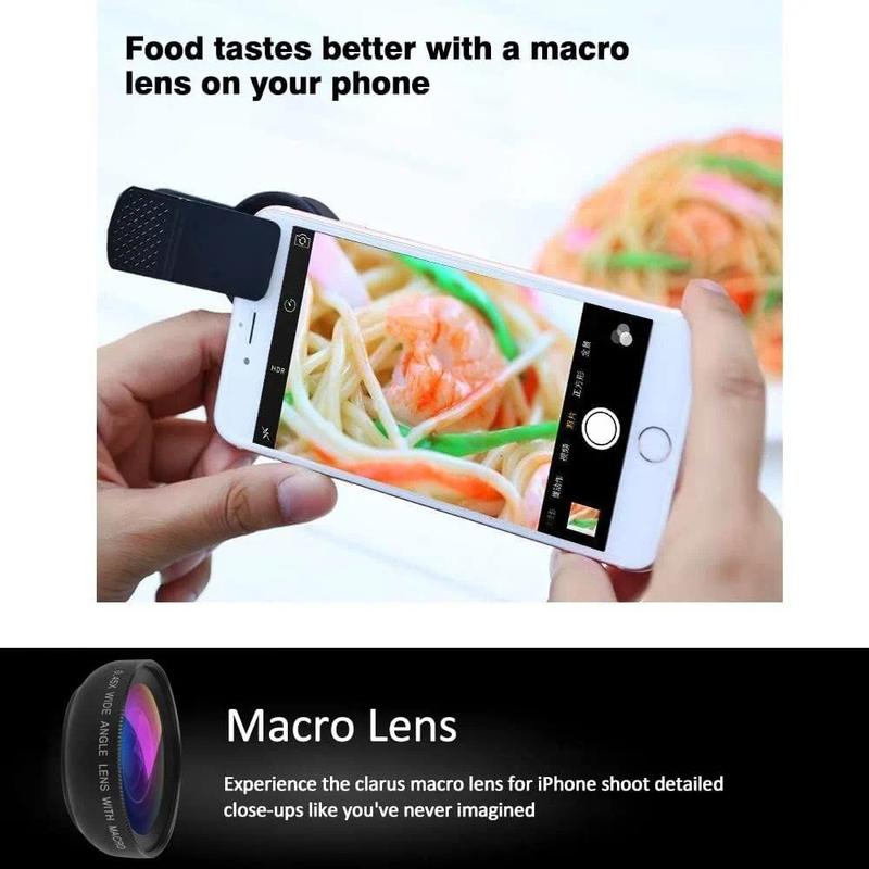 2 in 1 Lens Universal Clip 37mm Mobile Phone Lens Super Wide-Angle + Macro Hd Lens for iPhone Android