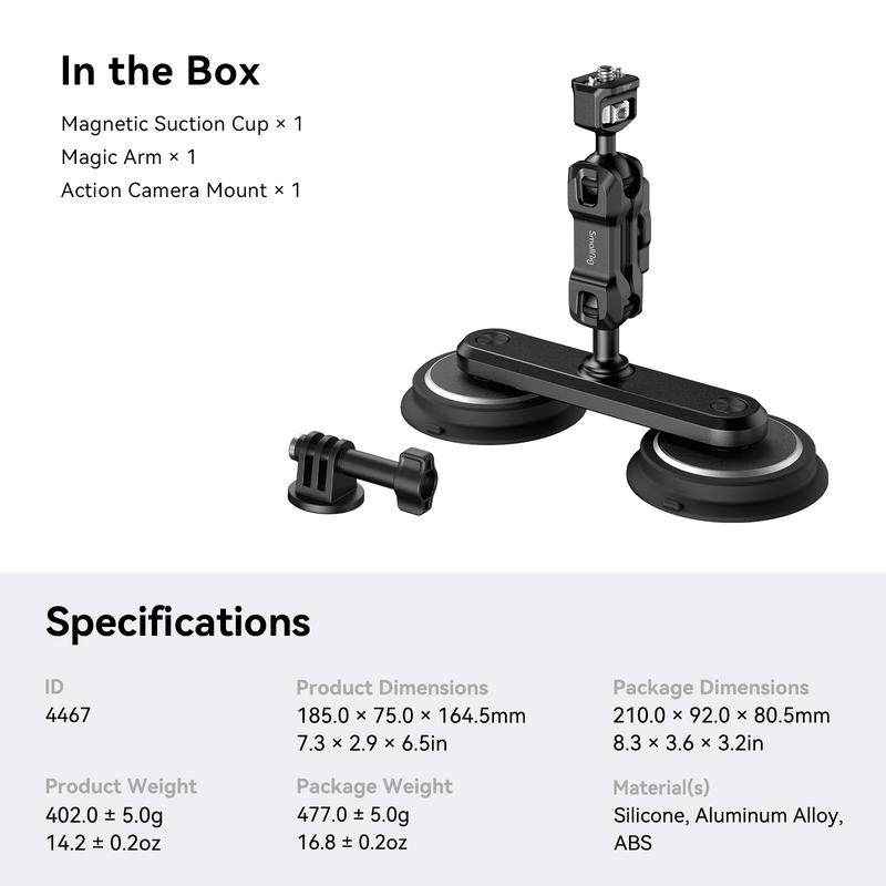 SMALLRIG Dual Magnetic Mount for Gopro, Powerful Camera Car Mount Outside for Gopro, for Insta360 and Phone, with Anti Deflection Pin Ball Head Magic Arm 4467