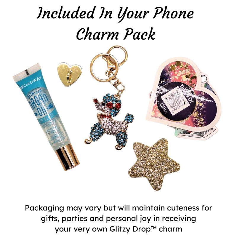 Paris the Poodle Glitzy Drop Phone Charm for Bags, Keys, Purses and Tumblers