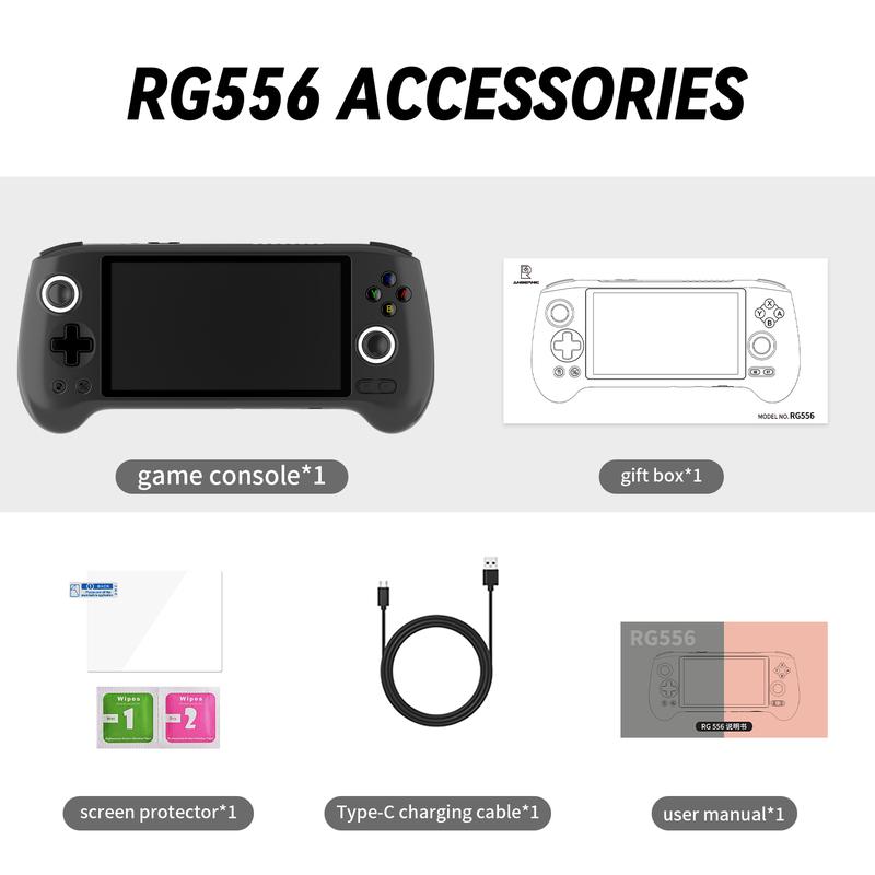 ANBERNIC RG556 Retro Handheld Game Console 5.48 inch AMOLED Screen Video Game Player Android 13 With 5500mAh Battery Support Bluetooth & WiFi Built-in Hall joystick Six-axis Gyroscope Sensor USB Type-C Supports 1080p Display Port Output Card Protection